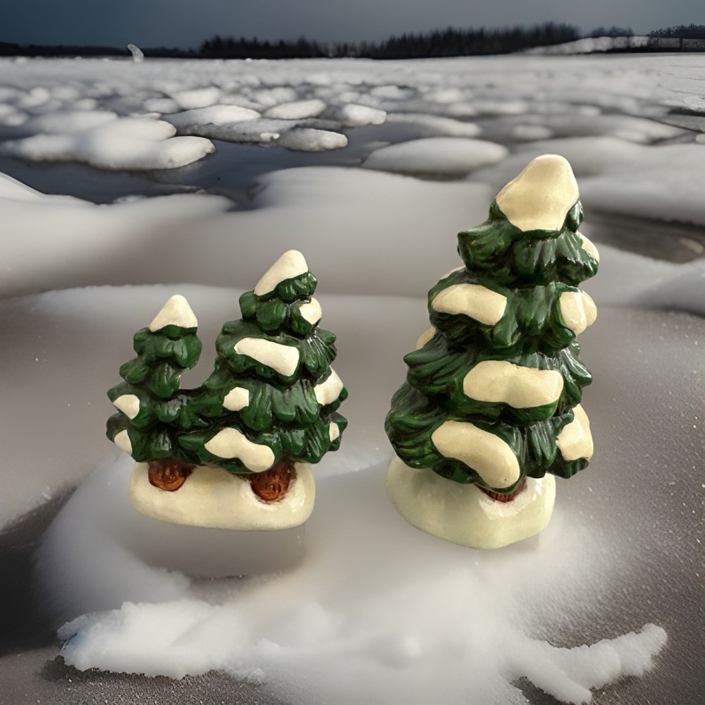 Lot Of Two Lefton Snow Covered Trees New With Sticker